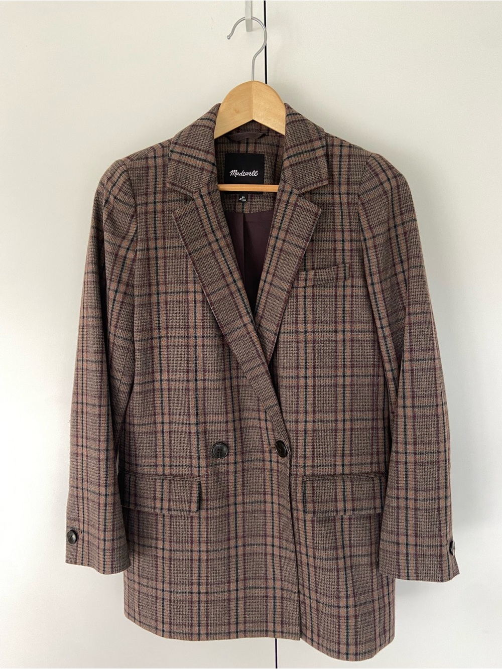 MADEWELL Caldwell Double Breasted Blazer Heddon Plaid Brown Tones XS Oversized